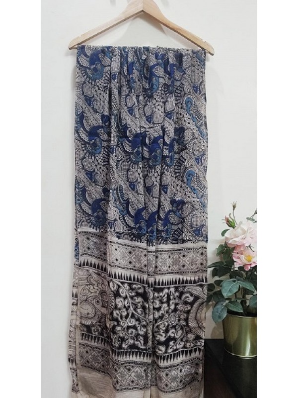 Cotton Kalamkari Print Dupatta (Navyblue&White)