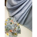 Chiffon saree with pearl work and floral blouse(Grey colour)