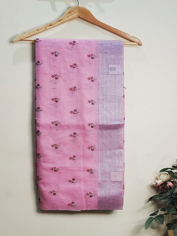 Tissue Kota saree with silver border ( pink saree )