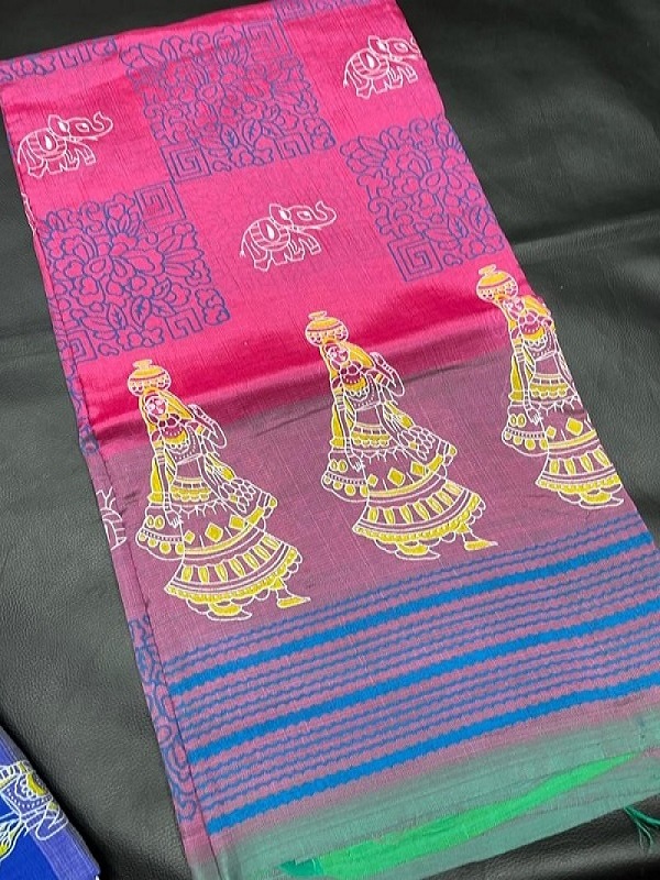 Mangalagiri digital print  Silk sarees  (Pink)