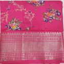 Mangalagiri Pattu Saree with digital print (Pink)