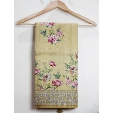 Semi Tussar Saree With Floral Prints ( Cream Colour )